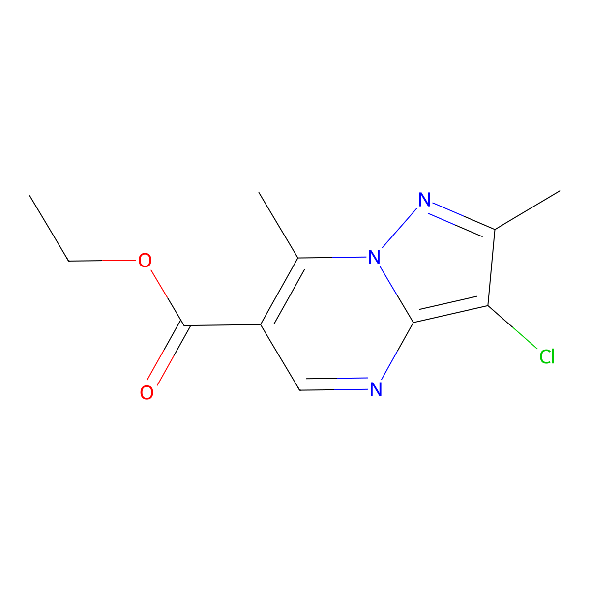 Ethyl 3-chloro-2,7-dimethylpyrazolo[1,5-a]pyrimidine-6-carboxylate molecular structure, CAS 203587-59-1