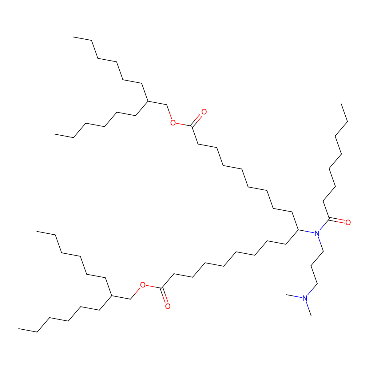 bis(2-hexyloctyl) 10-(N-(3-(dimethylamino)propyl)octanamido)nonadecanedioate molecular structure, CAS 2036272-60-1