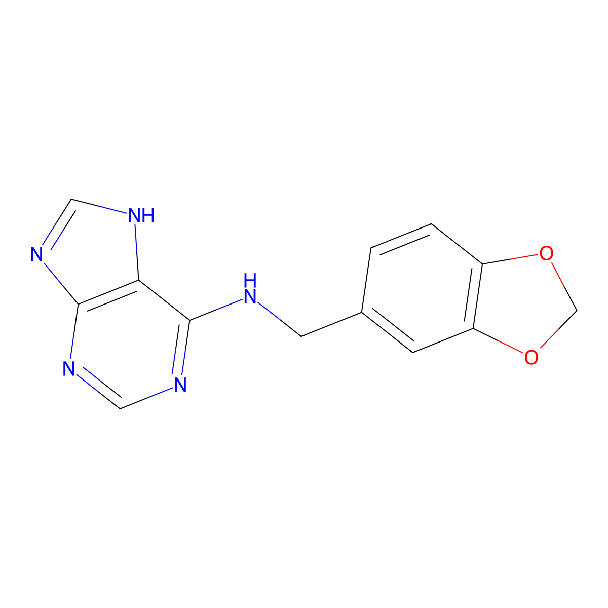 N-(1,3-benzodioxol-5-ylmethyl)-9H-purin-6-amine molecular structure, CAS 20366-90-9
