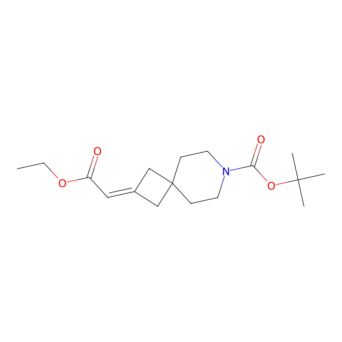 Tert-butyl 2-(2-ethoxy-2-oxoethylidene)-7-azaspiro[3.5]nonane-7-carboxylate molecular structure, CAS 203662-22-0