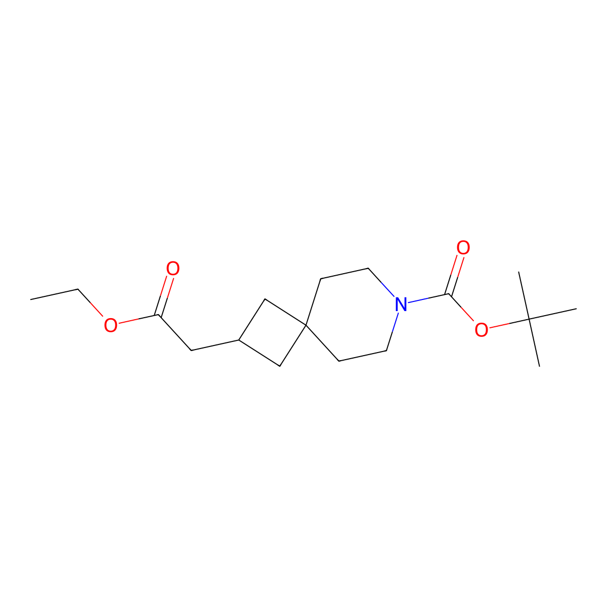 Tert-butyl 2-(2-ethoxy-2-oxoethyl)-7-azaspiro[3.5]nonane-7-carboxylate molecular structure, CAS 203662-31-1