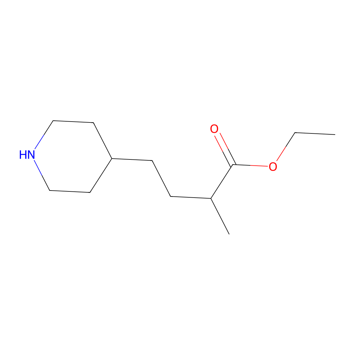 Ethyl 4-(piperidin-4-yl)-2-methylbutanoate molecular structure, CAS 203663-44-9