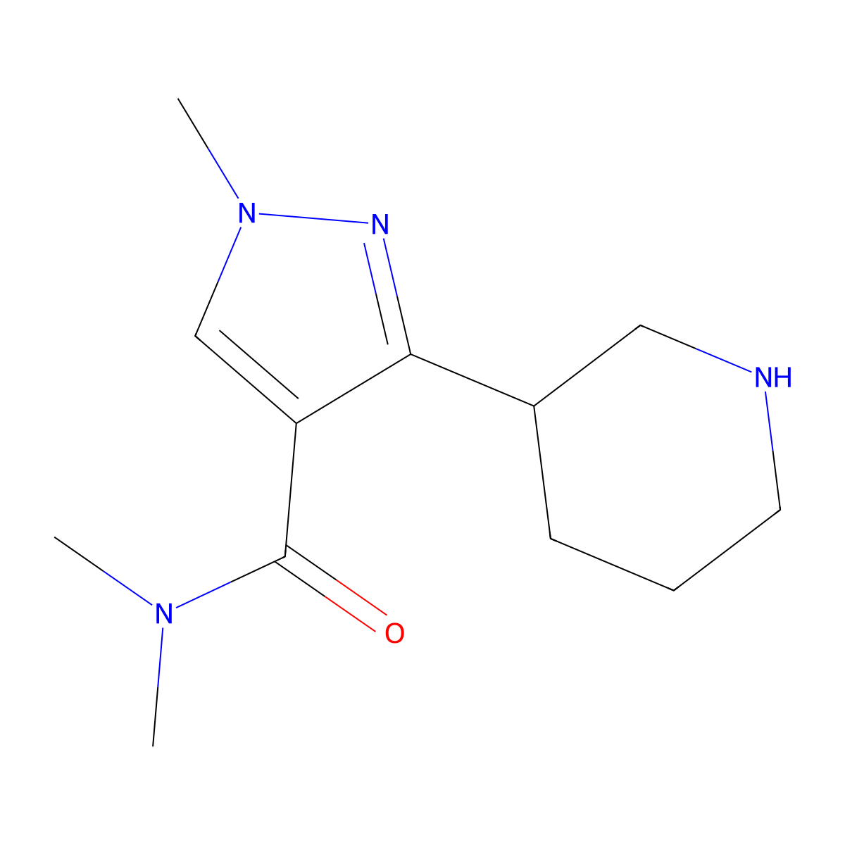 N,N,1-trimethyl-3-(piperidin-3-yl)-1H-pyrazole-4-carboxamide molecular structure, CAS 2037062-79-4