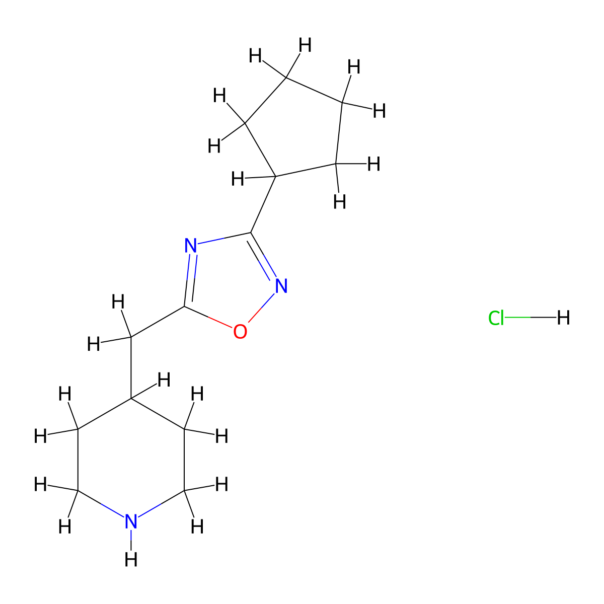 4-[(3-Cyclopentyl-1,2,4-oxadiazol-5-yl)methyl]piperidine hydrochloride molecular structure, CAS 2037188-17-1