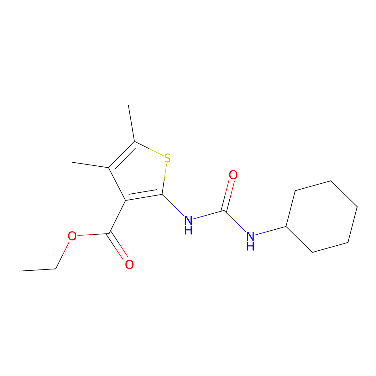 Ethyl 2-{[(cyclohexylamino)carbonyl]amino}-4,5-dimethyl-3-thiophenecarboxylate molecular structure, CAS 203808-30-4