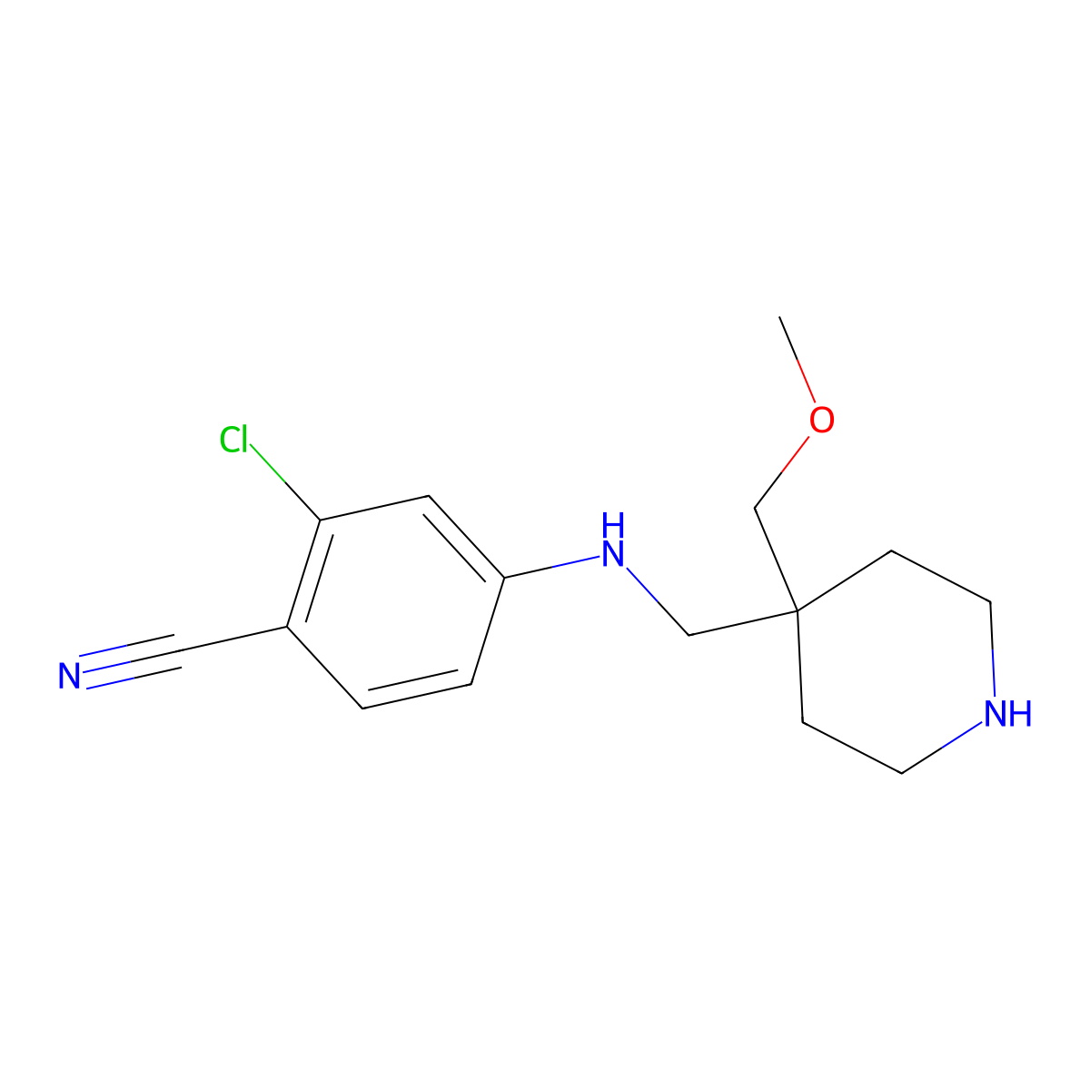 2-Chloro-4-({[4-(methoxymethyl)piperidin-4-yl]methyl}amino)benzonitrile molecular structure, CAS 2038410-08-9