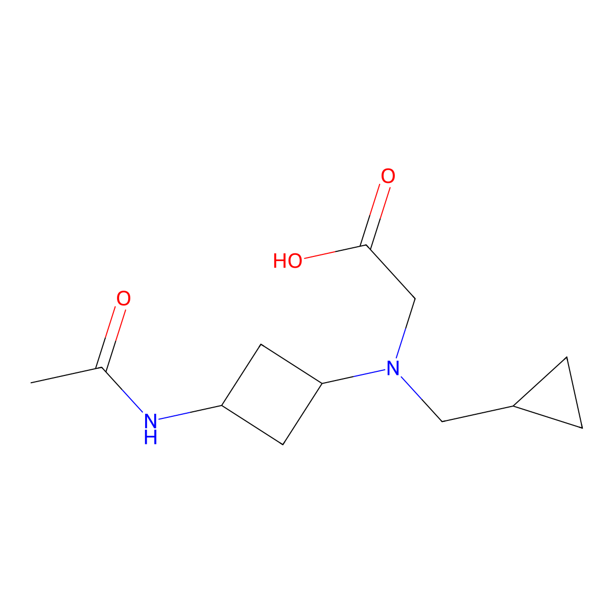 2-[(Cyclopropylmethyl)(3-acetamidocyclobutyl)amino]acetic acid molecular structure, CAS 2038452-70-7