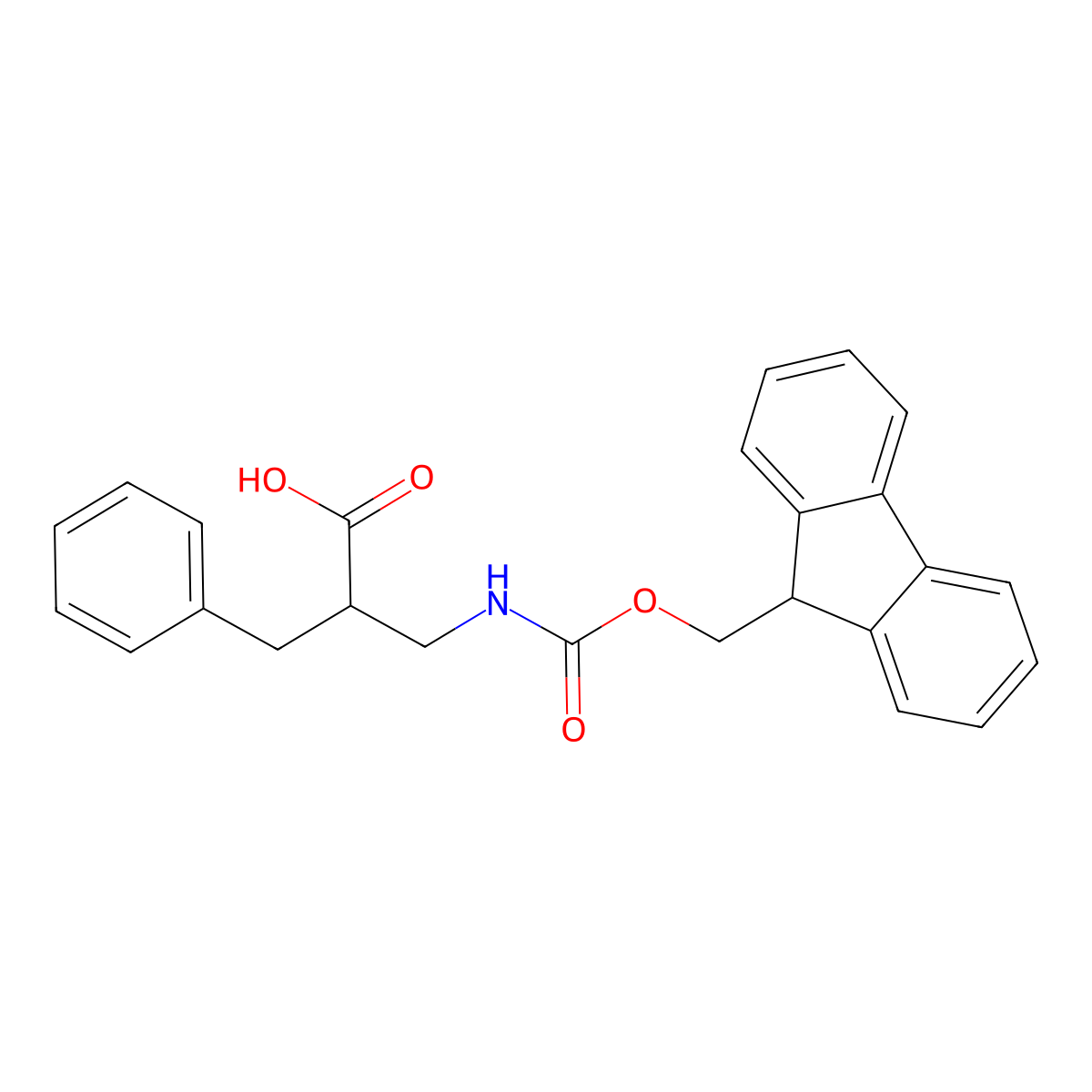 (S)-3-((((9H-Fluoren-9-yl)methoxy)carbonyl)amino)-2-benzylpropanoic acid molecular structure, CAS 203854-62-0