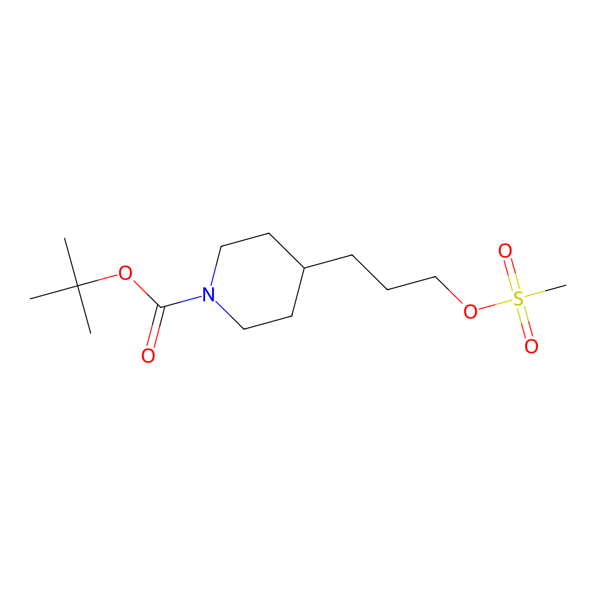 Tert-butyl 4-(3-((methylsulfonyl)oxy)propyl)piperidine-1-carboxylate molecular structure, CAS 203859-94-3
