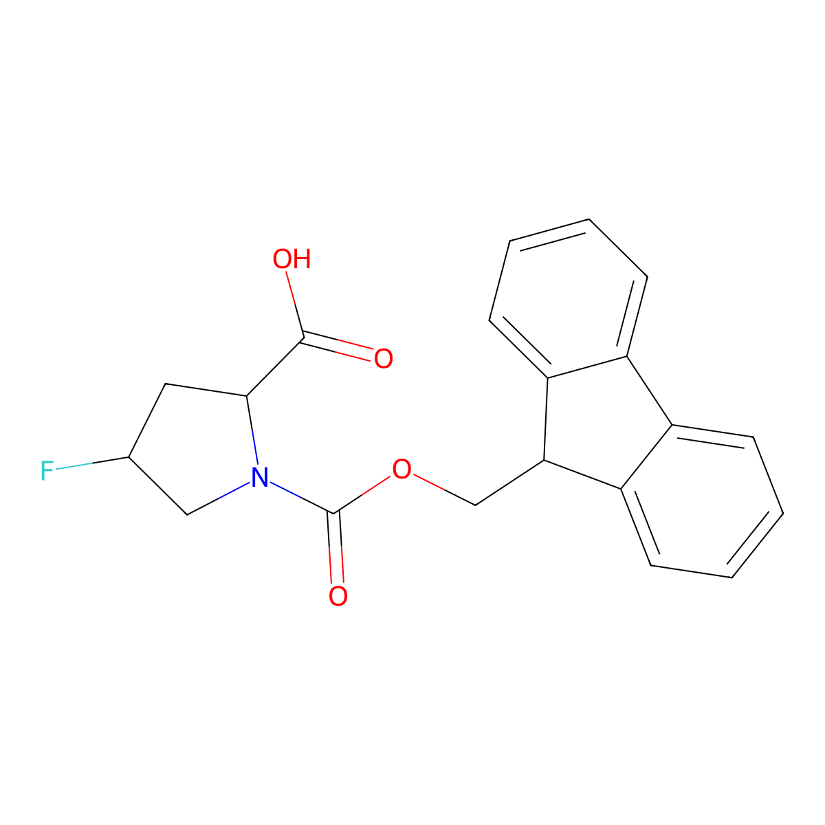 (2S,4R)-1-(((9H-fluoren-9-yl)methoxy)carbonyl)-4-fluoropyrrolidine-2-carboxylic acid molecular structure, CAS 203866-20-0