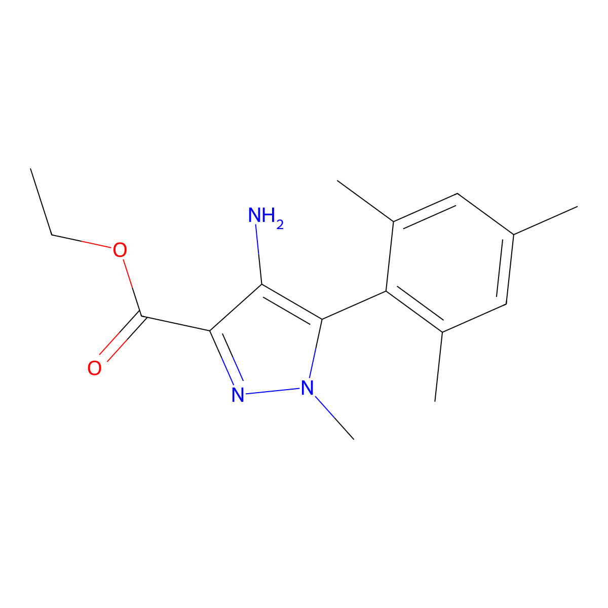 Ethyl 4-amino-5-mesityl-1-methyl-1H-pyrazole-3-carboxylate molecular structure, CAS 203870-53-5