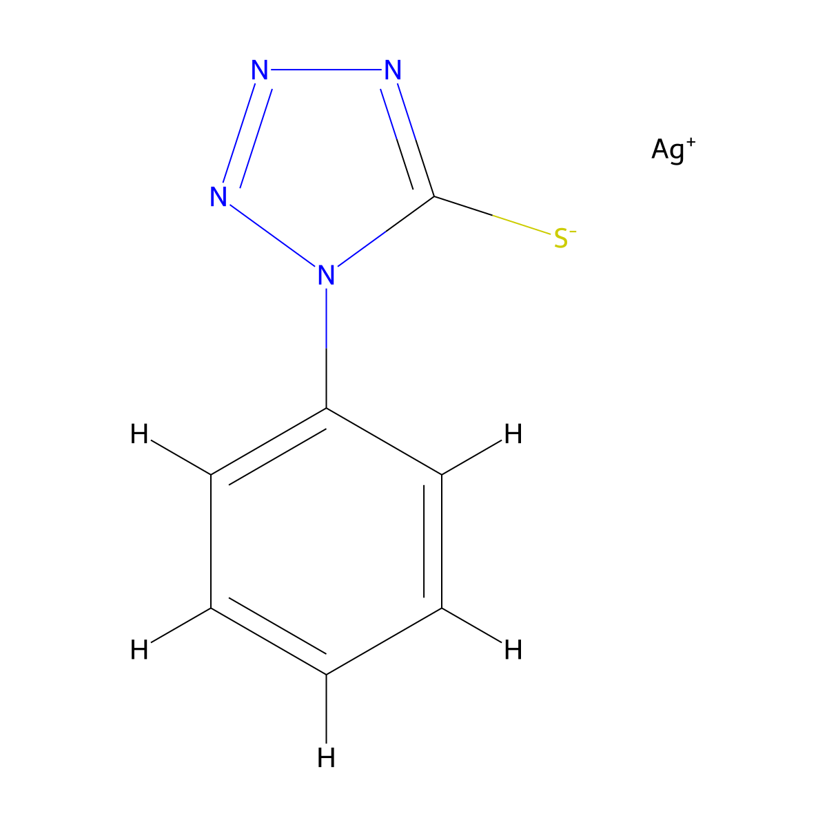 5H-Tetrazole-5-thione, 1,2-dihydro-1-phenyl-, silver(1+) salt (1:1) molecular structure, CAS 20389-38-2