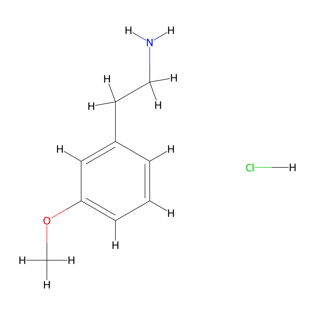 Benzeneethanamine, 3-methoxy-, hydrochloride (1:1) molecular structure, CAS 2039-54-5