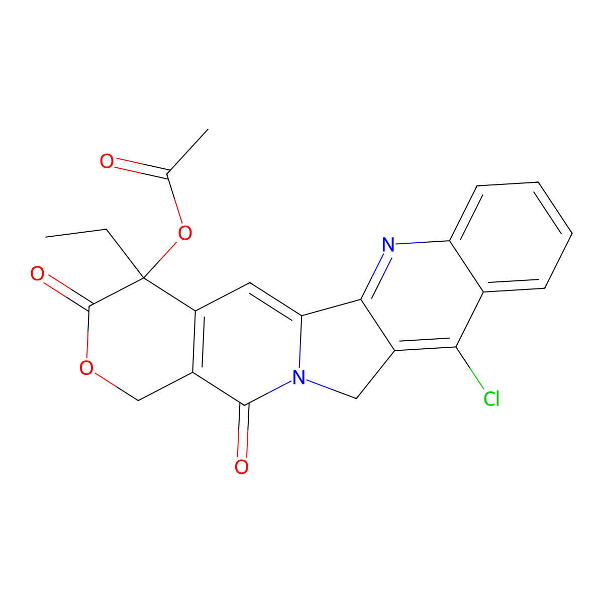(S)-11-Chloro-4-ethyl-3,14-dioxo-3,4,12,14-tetrahydro-1H-pyrano[3',4':6,7]indolizino[1,2-B]quinolin-4-YL acetate molecular structure, CAS 203923-70-0