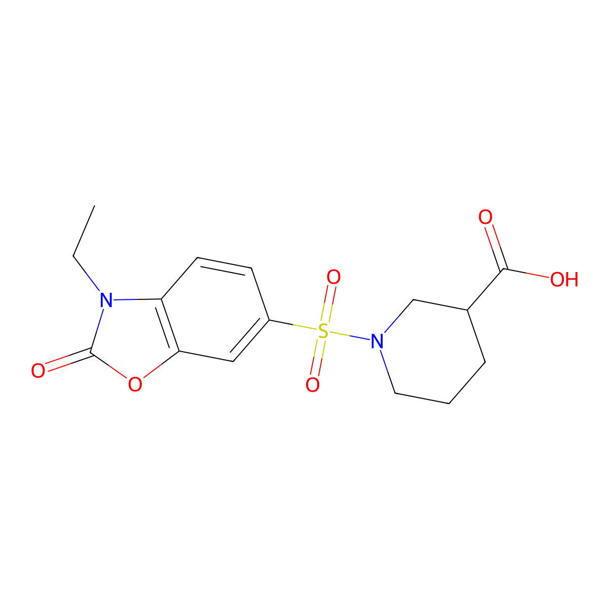 1-[(3-Ethyl-2-oxo-2,3-dihydro-1,3-benzoxazol-6-yl)sulfonyl]piperidine-3-carboxylic acid molecular structure, CAS 2039472-07-4