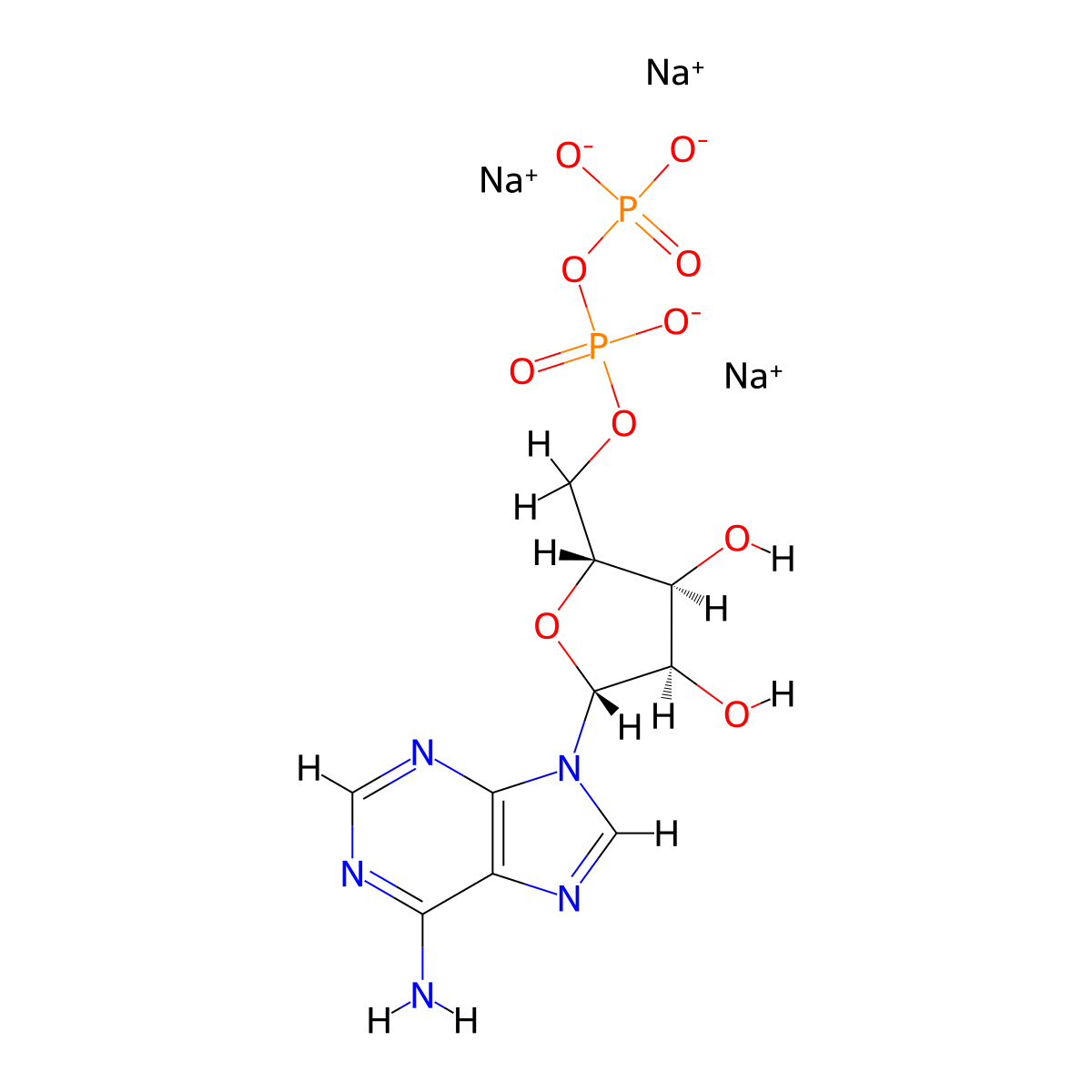 Adenosine 5'-diphosphate sodium salt molecular structure, CAS 20398-34-9
