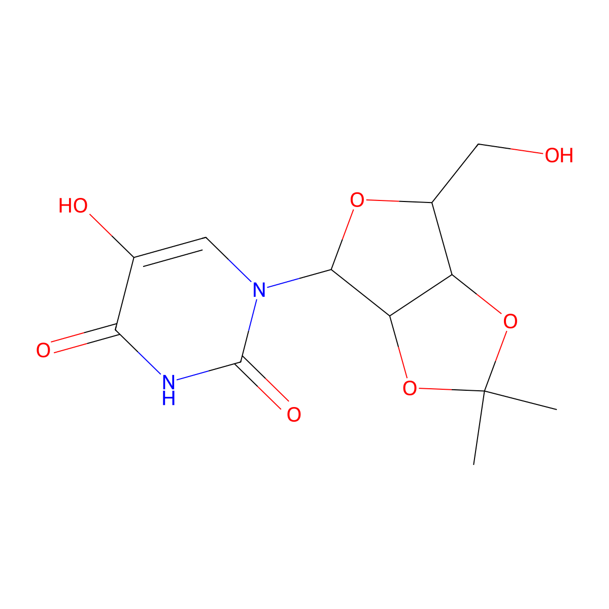 5-hydroxy-1-((3aR,4R,6R,6aR)-6-(hydroxymethyl)-2,2-dimethyltetrahydrofuro[3,4-d][1,3]dioxol-4-yl)pyrimidine-2,4(1H,3H)-dione molecular structure, CAS 20406-82-0