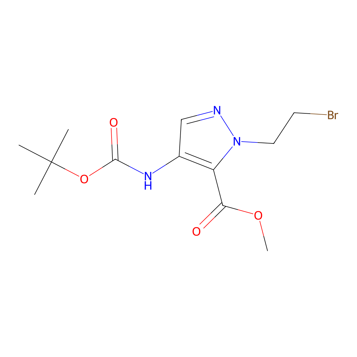 Methyl 1-(2-bromoethyl)-4-((tert-butoxycarbonyl)amino)-1H-pyrazole-5-carboxylate molecular structure, CAS 2041076-39-3