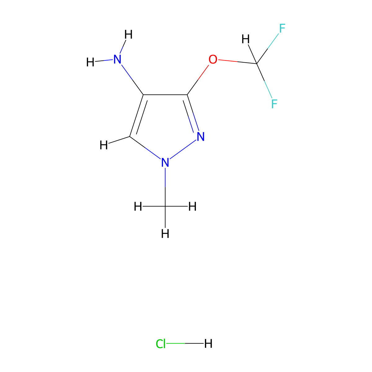 3-(difluoromethoxy)-1-methyl-1H-pyrazol-4-amine hydrochloride molecular structure, CAS 2041076-50-8