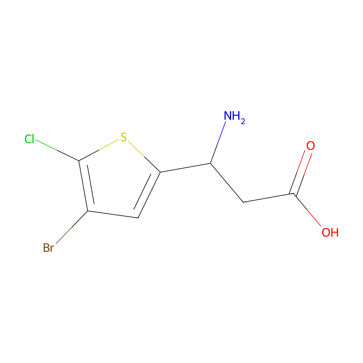 3-Amino-3-(4-bromo-5-chlorothiophen-2-yl)propanoic acid molecular structure, CAS 204135-70-6