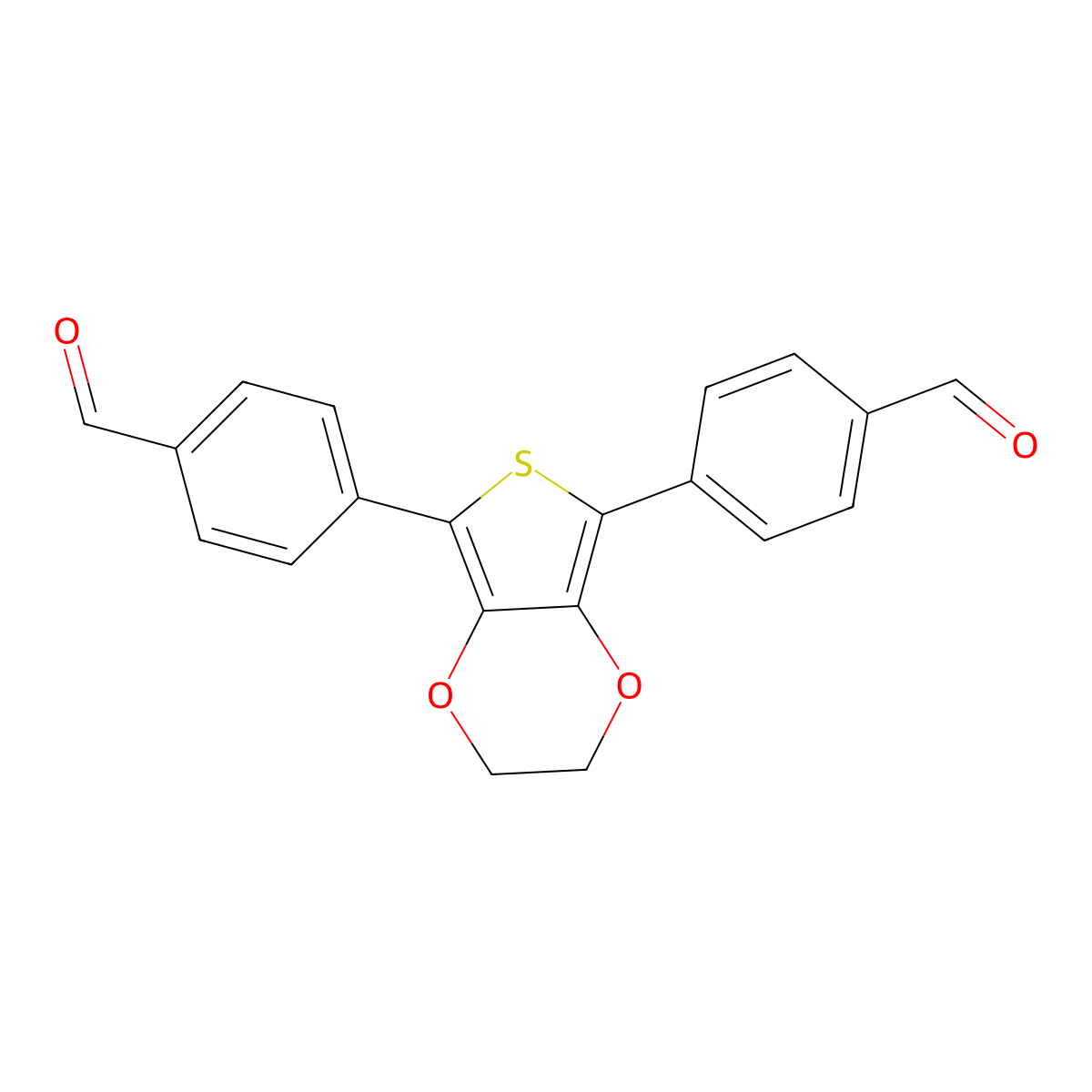 4,4'-(2,3-Dihydrothieno[3,4-b][1,4]dioxine-5,7-diyl)dibenzaldehyde molecular structure, CAS 2041794-31-2