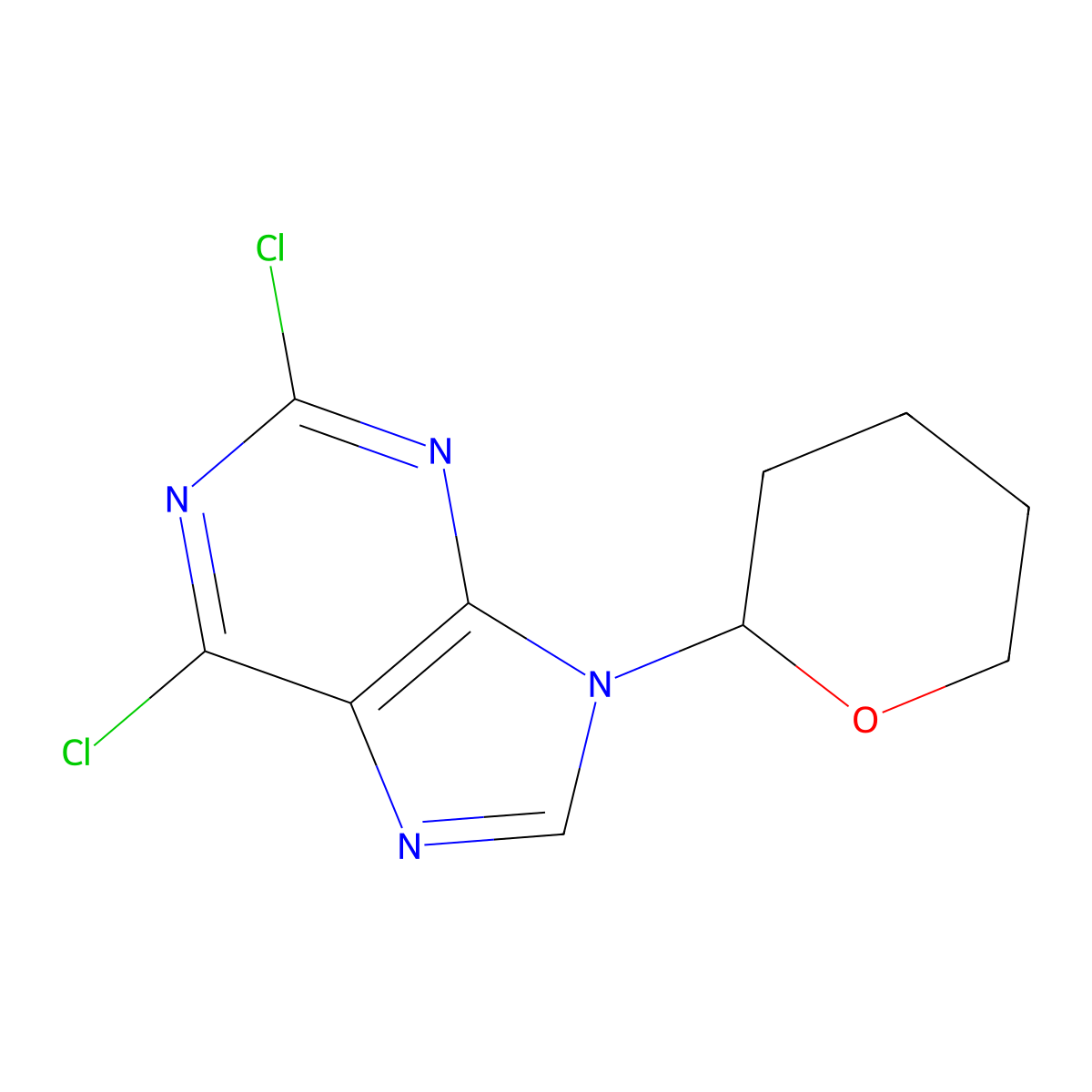 2,6-Dichloro-9-(tetrahydro-2H-pyran-2-yl)-9H-purine molecular structure, CAS 20419-68-5