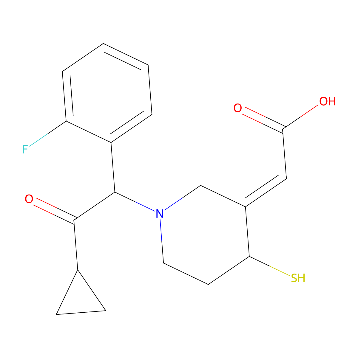 (2Z)-2-(1-(2-Cyclopropyl-1-(2-fluorophenyl)-2-oxoethyl)-4-mercapto-3-piperidinylidene)acetic acid molecular structure, CAS 204204-73-9