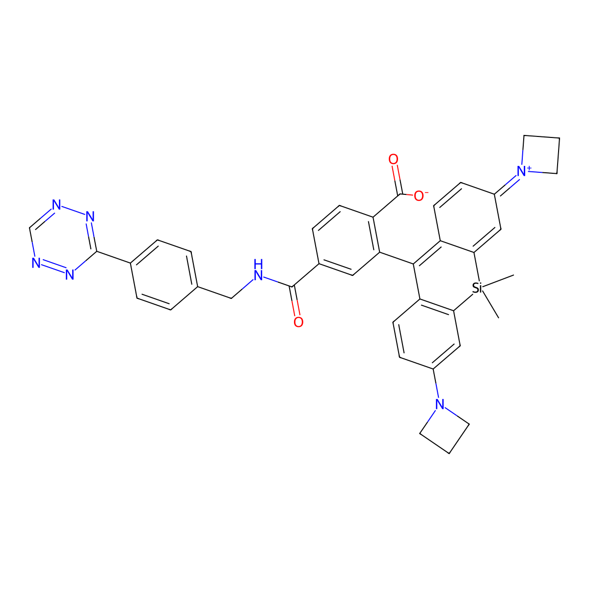 2-[3-(Azetidin-1-ium-1-ylidene)-7-(azetidin-1-yl)-5,5-dimethylbenzo[b][1]benzosilin-10-yl]-4-[[4-(1,2,4,5-tetrazin-3-yl)phenyl]methylcarbamoyl]benzoate molecular structure, CAS 2042192-00-5