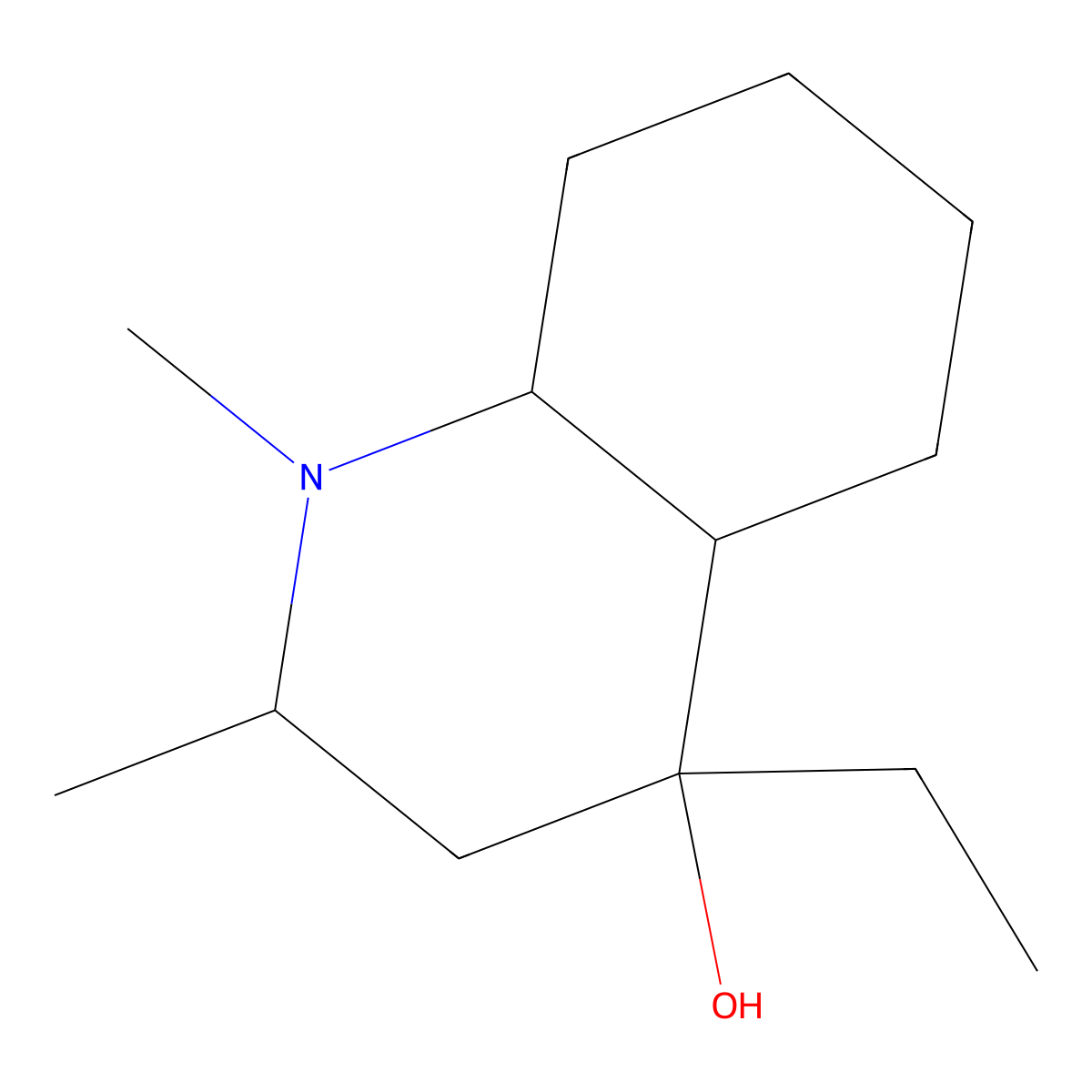 4-Quinolinol, 4-ethyldecahydro-1,2-dimethyl-, (2alpha,4beta,4aalpha,8abeta)- molecular structure, CAS 20422-68-8