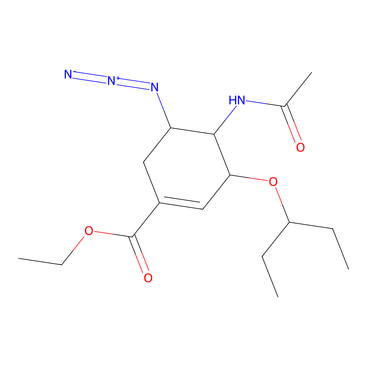 Ethyl (3R,4R,5S)-4-acetamido-5-azido-3-(1-ethylpropoxy)-1-cyclohexene-1-carboxylate molecular structure, CAS 204255-06-1