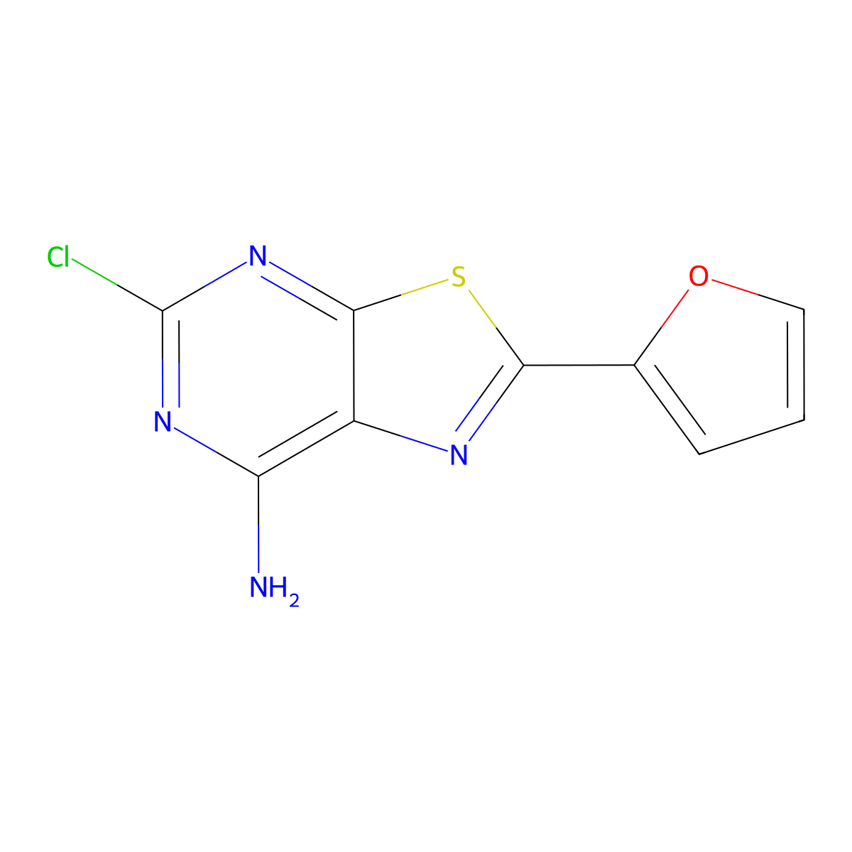 7-Amino-5-chloro-2-(2-furyl)thiazolo[5,4-d]pyrimidine molecular structure, CAS 2042564-59-8