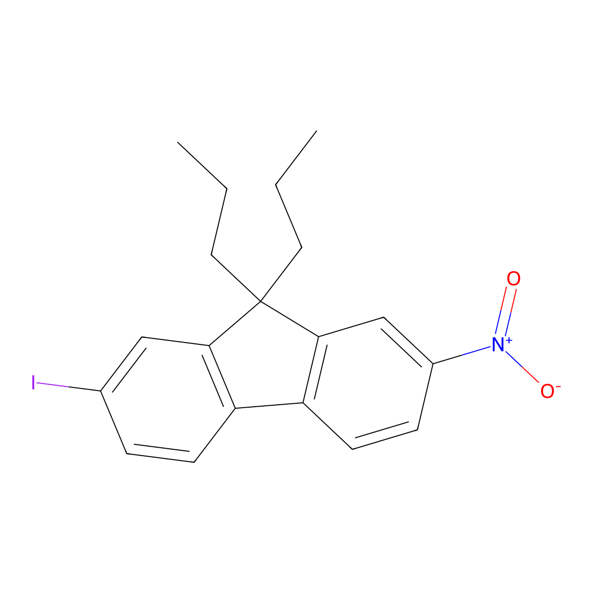 2-Iodo-7-nitro-9,9-dipropyl-9H-fluorene molecular structure, CAS 204265-41-8