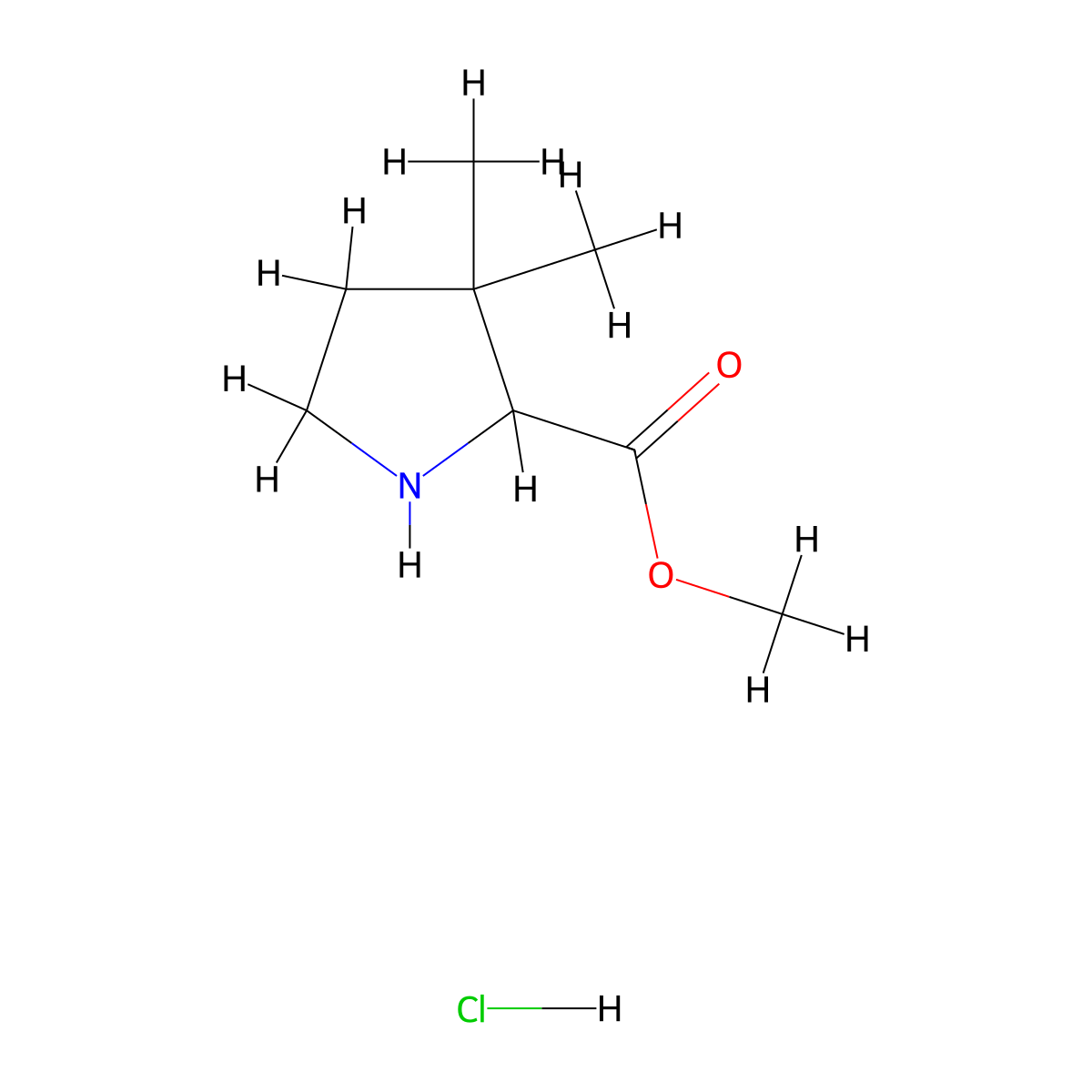 Methyl 3,3-dimethylpyrrolidine-2-carboxylate hydrochloride molecular structure, CAS 204266-86-4
