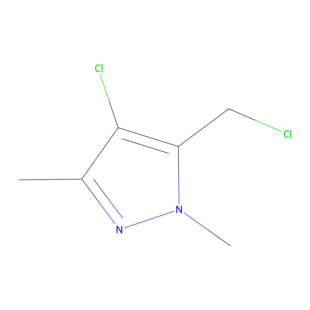 4-Chloro-5-(chloromethyl)-1,3-dimethylpyrazole molecular structure, CAS 204277-07-6