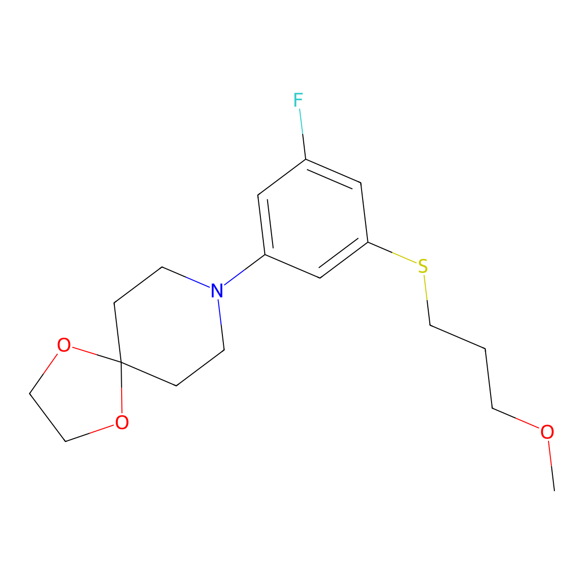 8-(3-Fluoro-5-((3-methoxypropyl)thio)phenyl)-1,4-dioxa-8-azaspiro[4.5]decane molecular structure, CAS 2043001-67-6