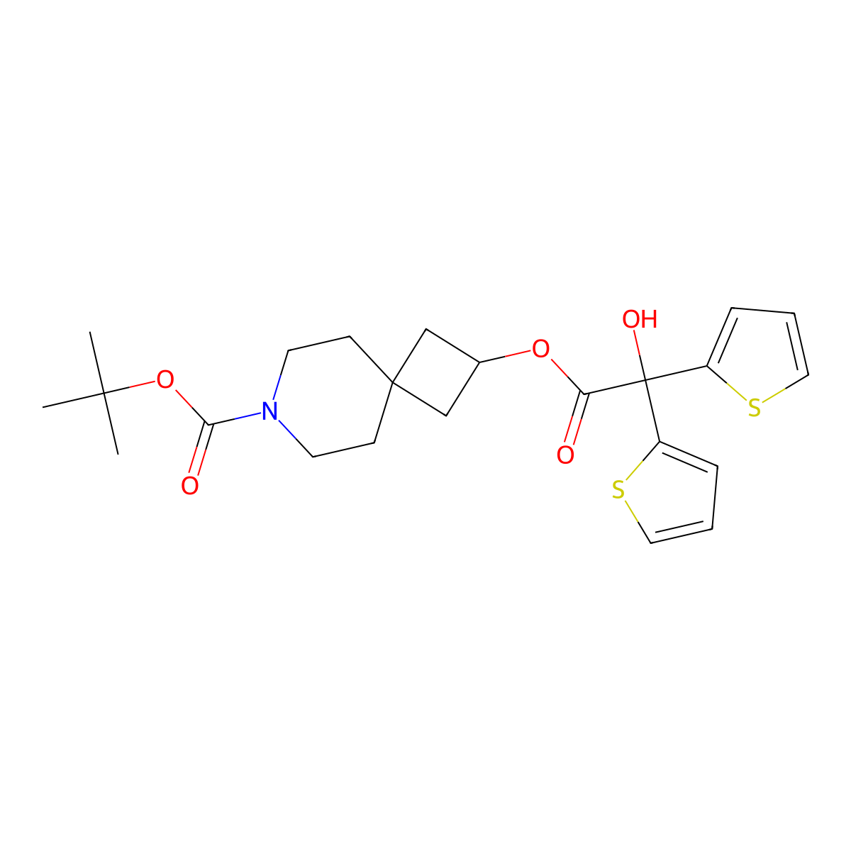 Tert-butyl 2-(2-hydroxy-2,2-di(thiophen-2-yl)acetoxy)-7-azaspiro[3.5]nonane-7-carboxylate molecular structure, CAS 2043072-30-4