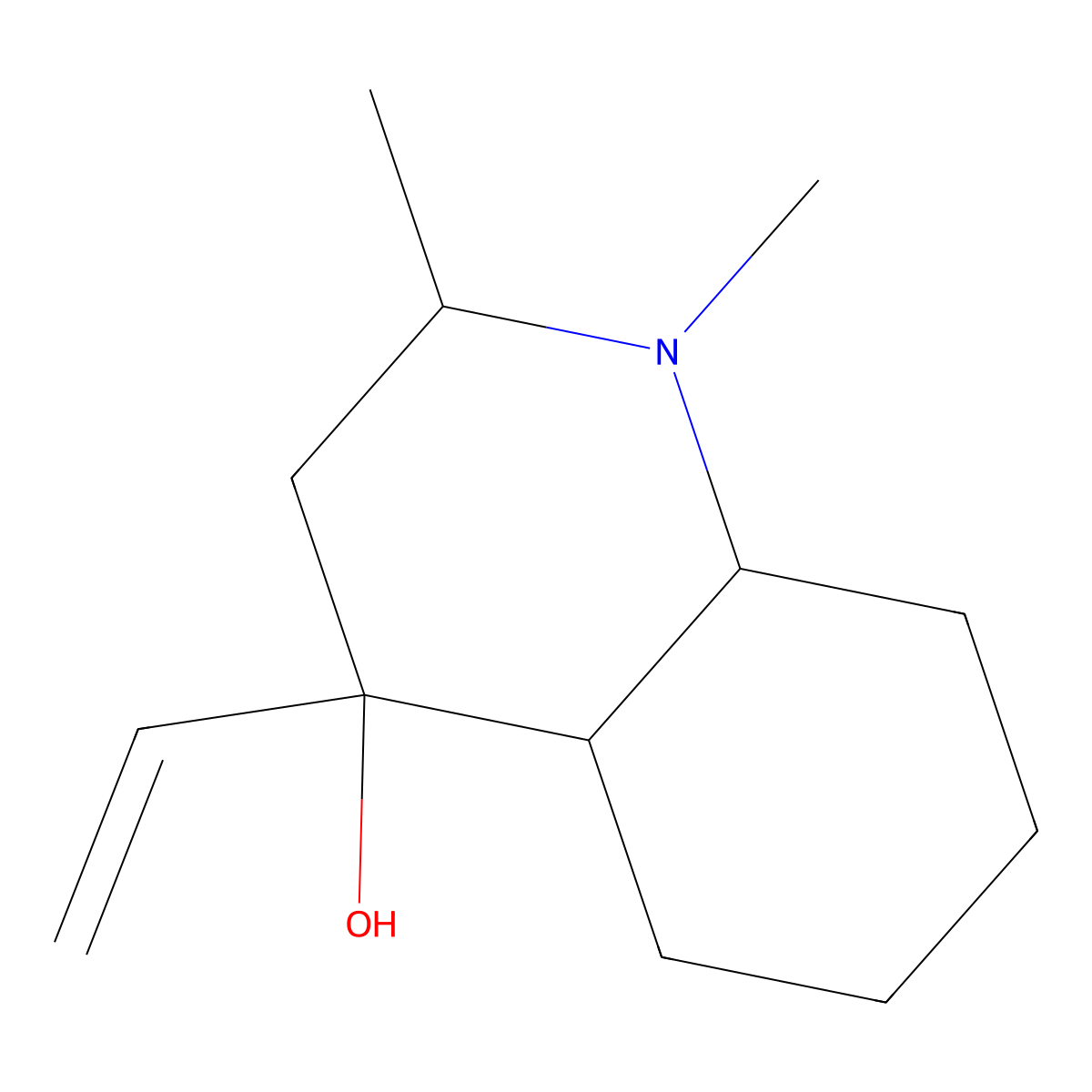 4-Quinolinol, 4-ethenyldecahydro-1,2-dimethyl-, (2alpha,4beta,4aalpha,8abeta)- molecular structure, CAS 20431-91-8