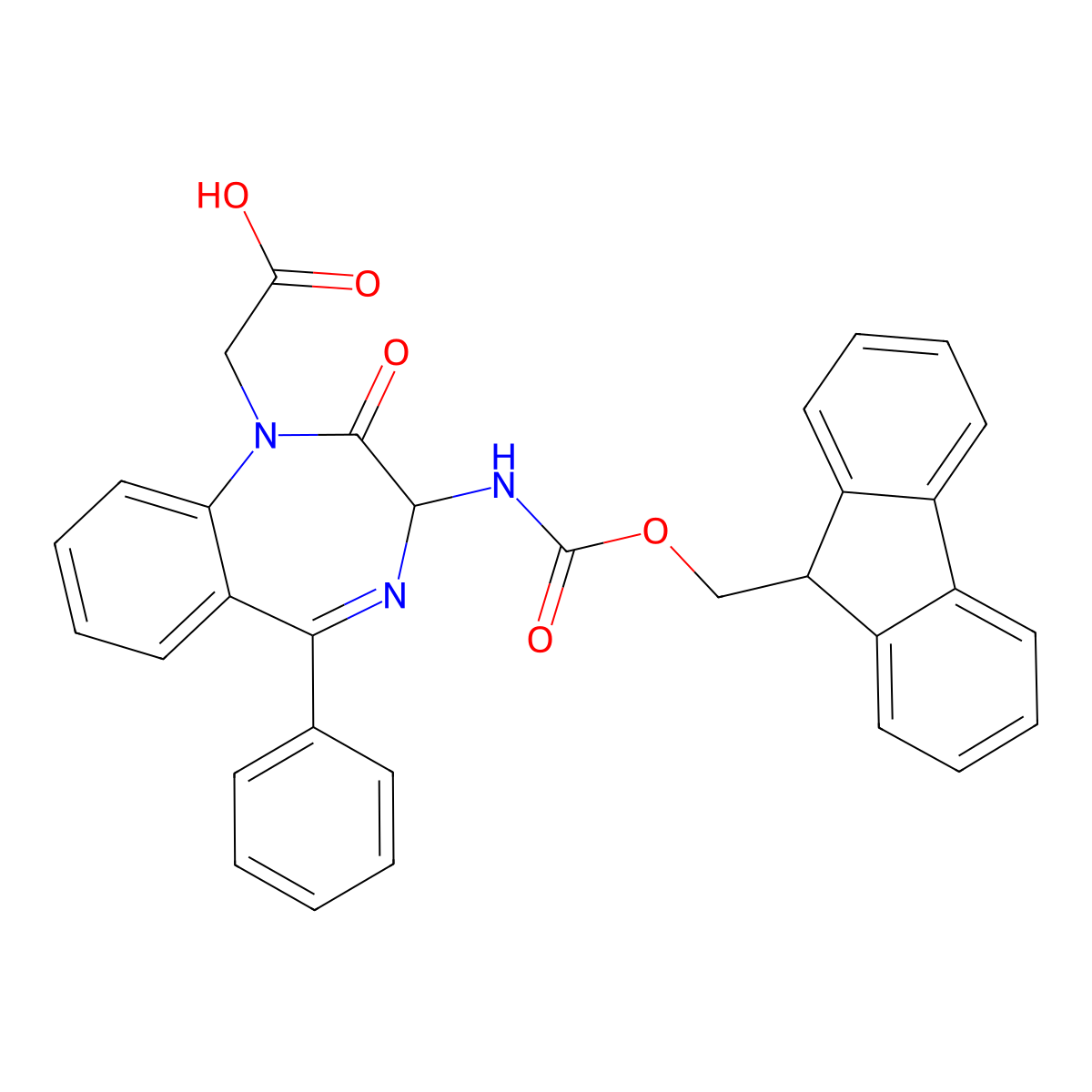 Fmoc-3-amino-2,3-dihydro-2-oxo-5-phenyl-1H-1,4-benzodiazepine-1-acetic acid molecular structure, CAS 204322-85-0