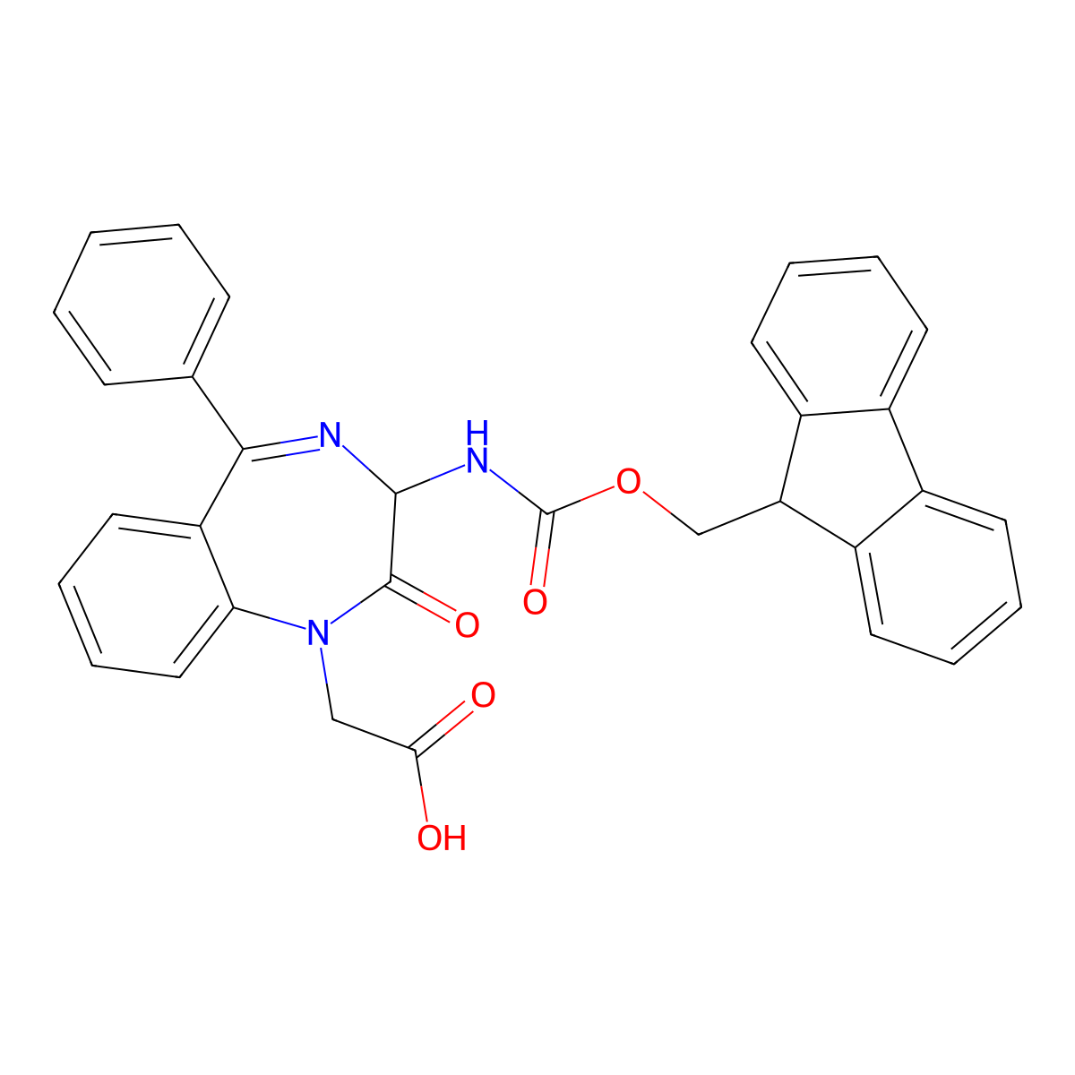 Fmoc-3-amino-2,3-dihydro-2-oxo-5-phenyl-1H-1,4-benzodiazepine-1-acetic acid molecular structure, CAS 204322-85-0