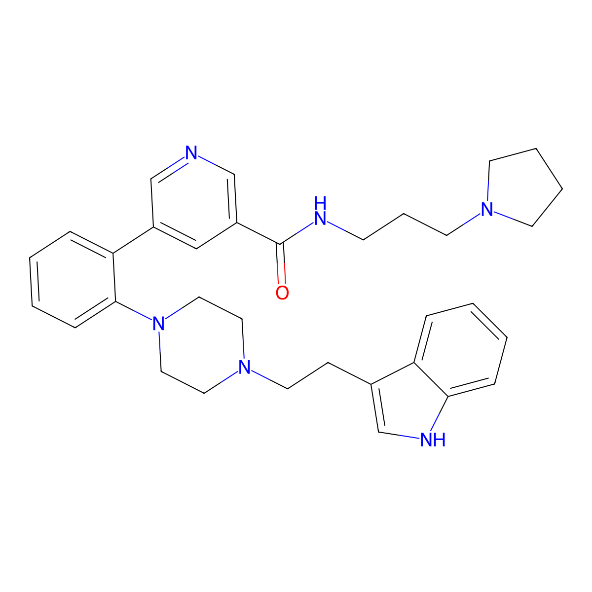 5-[2-[4-[2-(1~{h}-Indol-3-Yl)ethyl]piperazin-1-Yl]phenyl]-~{n}-(3-Pyrrolidin-1-Ylpropyl)pyridine-3-Carboxamide molecular structure, CAS 2043321-54-4