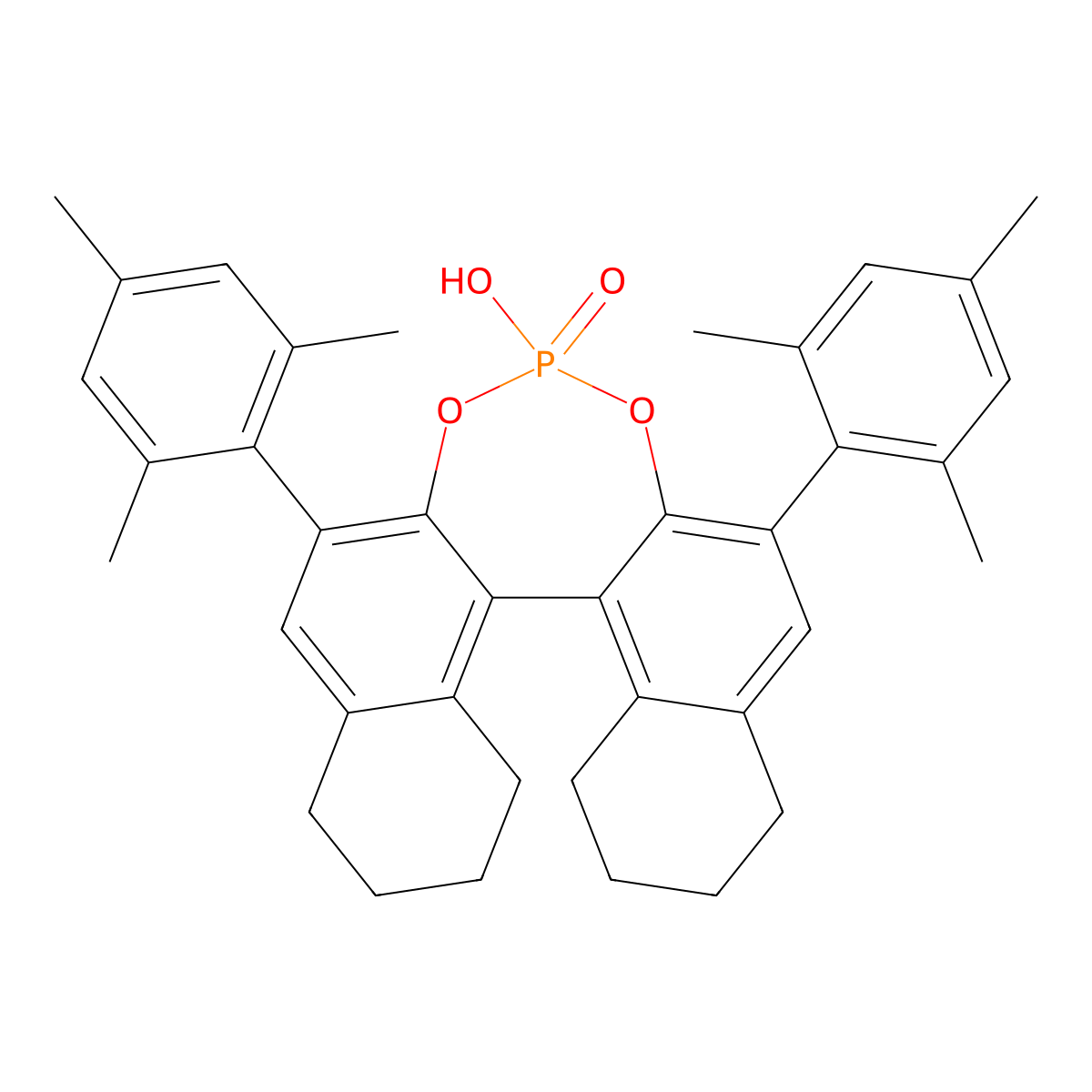 (11bS)-4-Hydroxy-2,6-dimesityl-8,9,10,11,12,13,14,15-octahydrodinaphtho[2,1-d:1',2'-f][1,3,2]dioxaphosphepine 4-oxide molecular structure, CAS 2043341-47-3