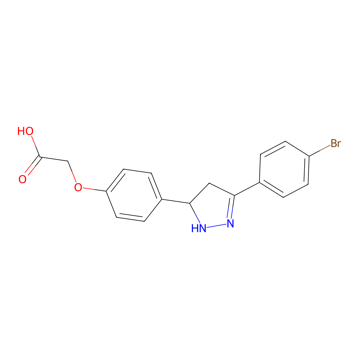 2-(4-(3-(4-bromophenyl)-4,5-dihydro-1H-pyrazol-5-yl)phenoxy)acetic acid molecular structure, CAS 2043669-95-8