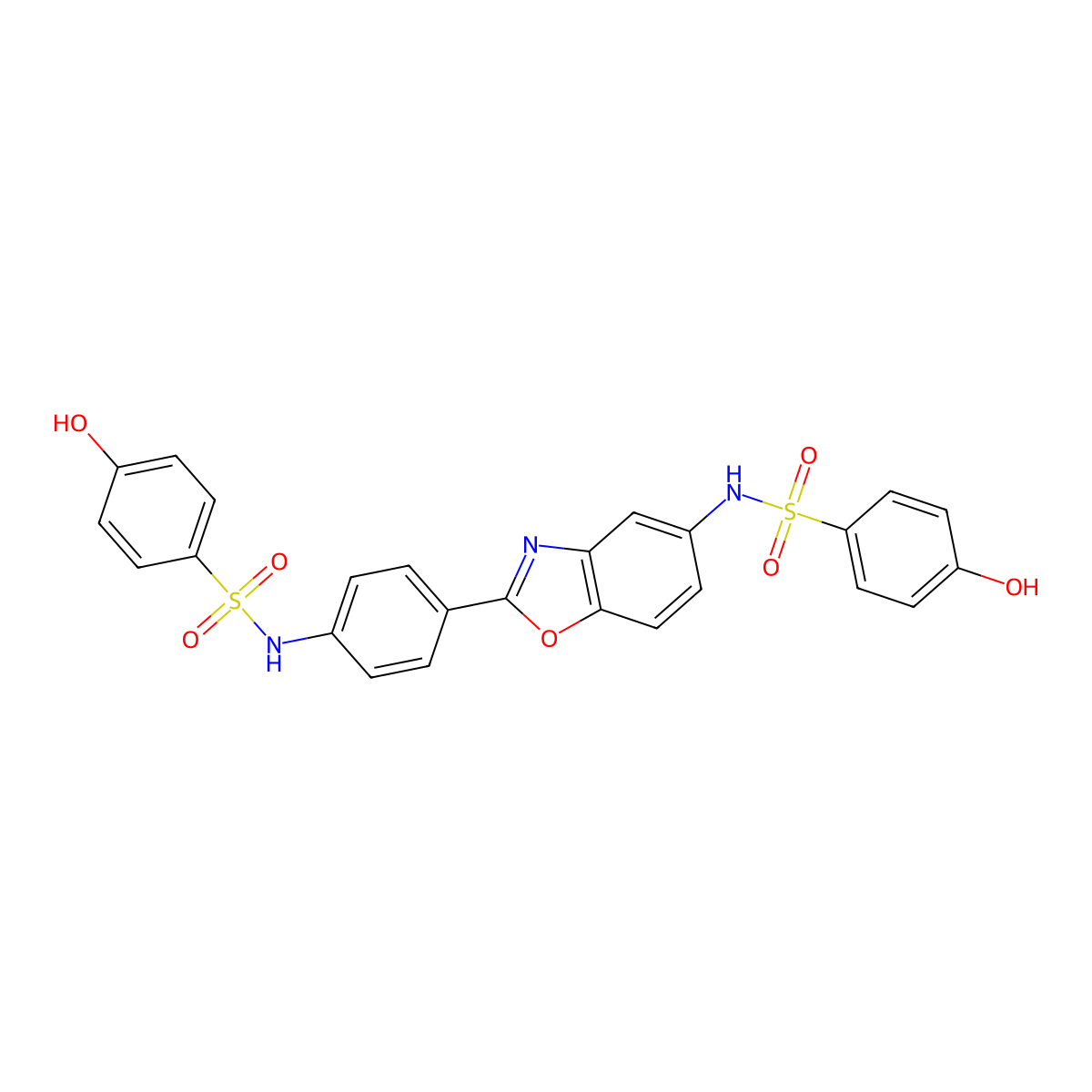 4-hydroxy-N-[4-[5-[(4-hydroxyphenyl)sulfonylamino]-1,3-benzoxazol-2-yl]phenyl]benzenesulfonamide molecular structure, CAS 2043687-46-1