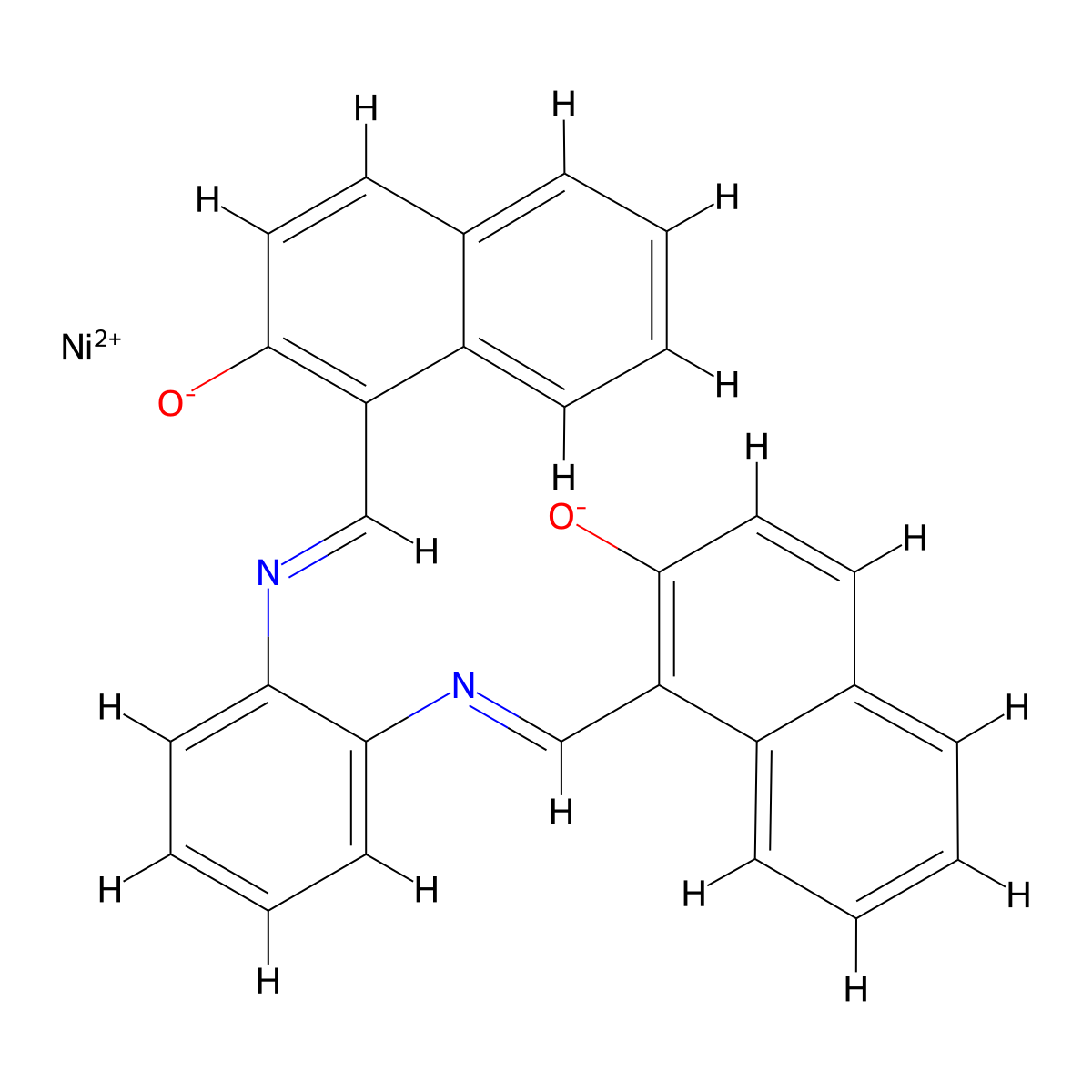 Nickel, ((1,1'-(1,2-phenylenebis((nitrilo-kappaN)methylidyne))bis(2-naphthalenolato-kappaO))(2-))-, (SP-4-2)- molecular structure, CAS 20437-10-9