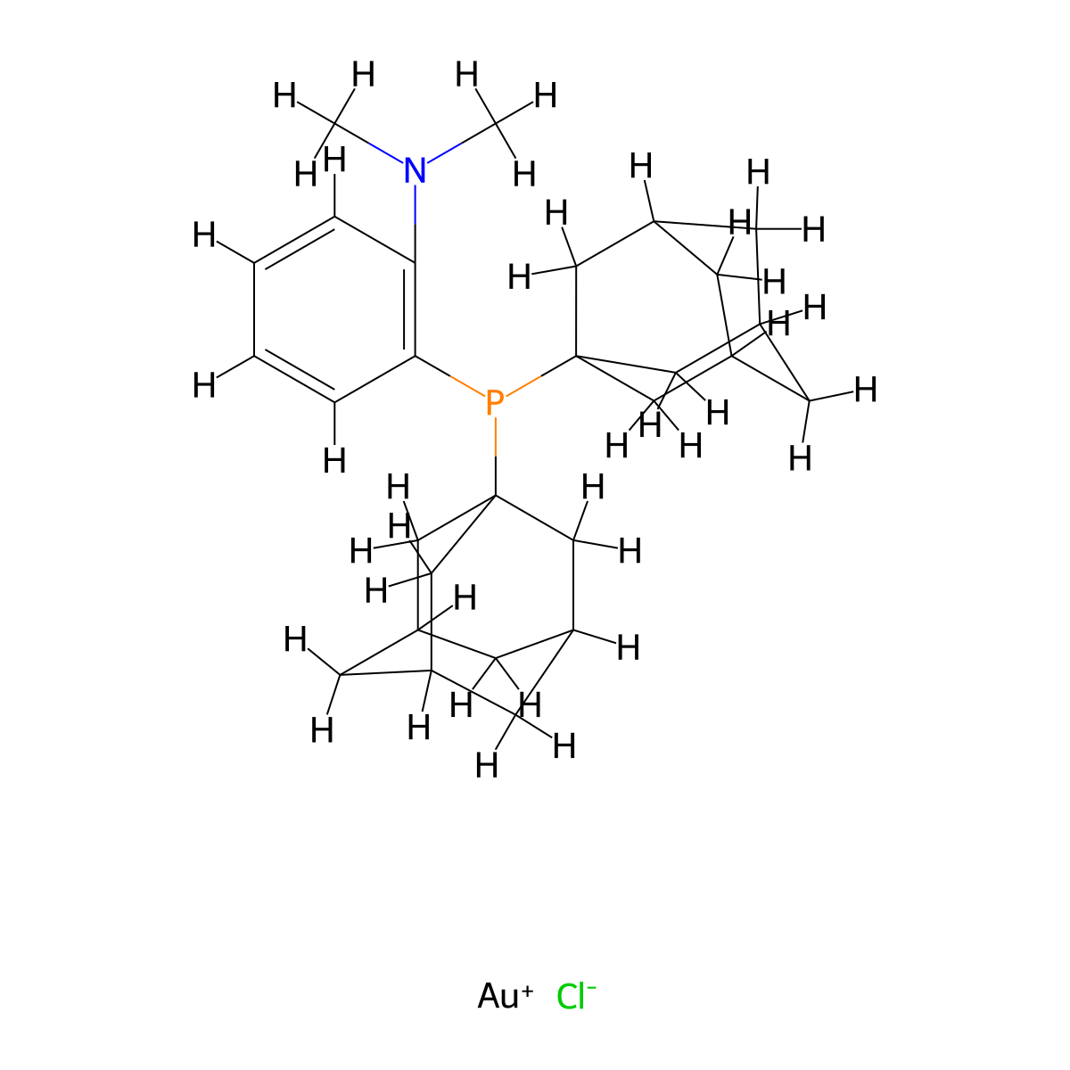 Chloro[di(1-adamantyl)-2-dimethylaminophenylphosphine]gold(I) , (Me-Dalphos)AuCl molecular structure, CAS 2043952-58-3