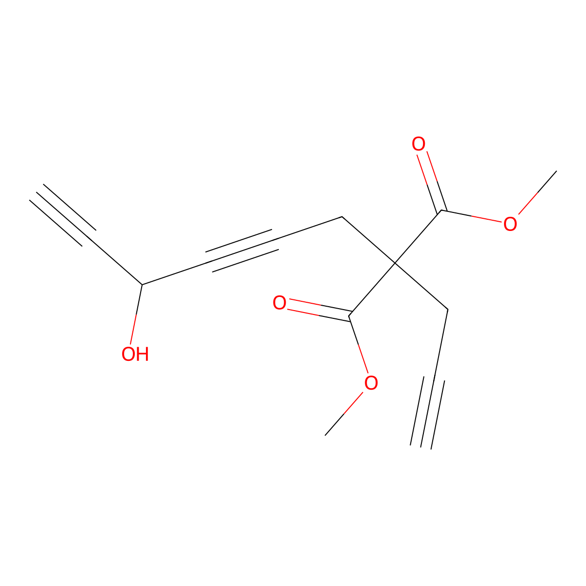 Dimethyl 2-(4-hydroxyhexa-2,5-diyn-1-yl)-2-(prop-2-yn-1-yl)malonate molecular structure, CAS 2044201-37-6