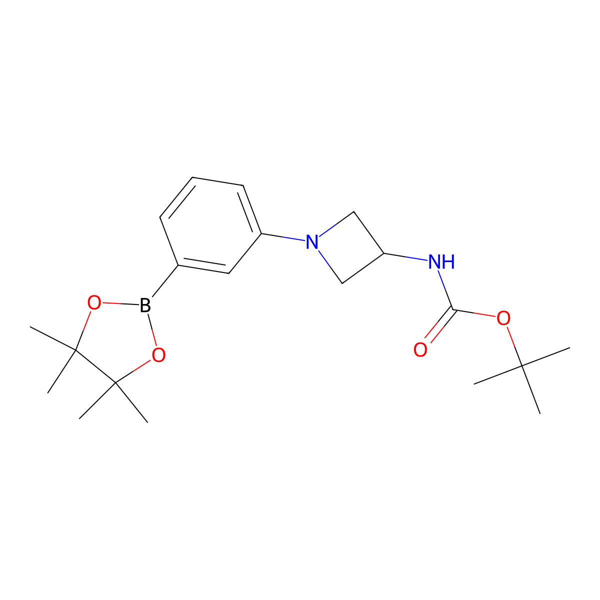 tert-Butyl (1-(3-(4,4,5,5-tetramethyl-1,3,2-dioxaborolan-2-yl)phenyl)azetidin-3-yl)carbamate molecular structure, CAS 2044280-37-5