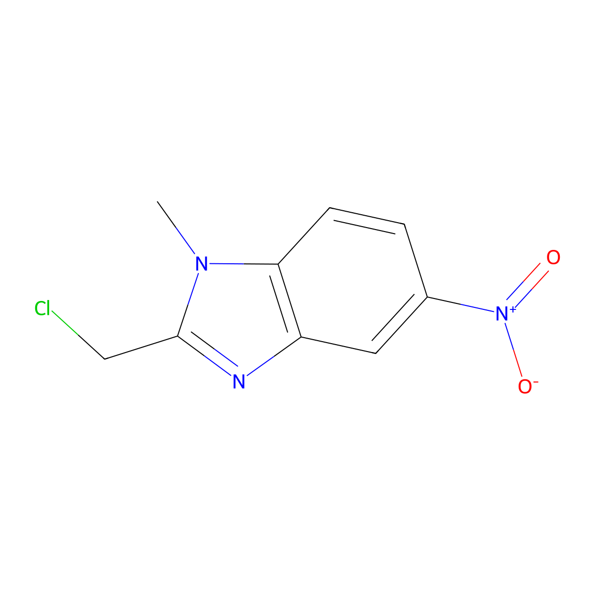 2-(chloromethyl)-1-methyl-5-nitro-1H-1,3-benzodiazole molecular structure, CAS 20443-39-4