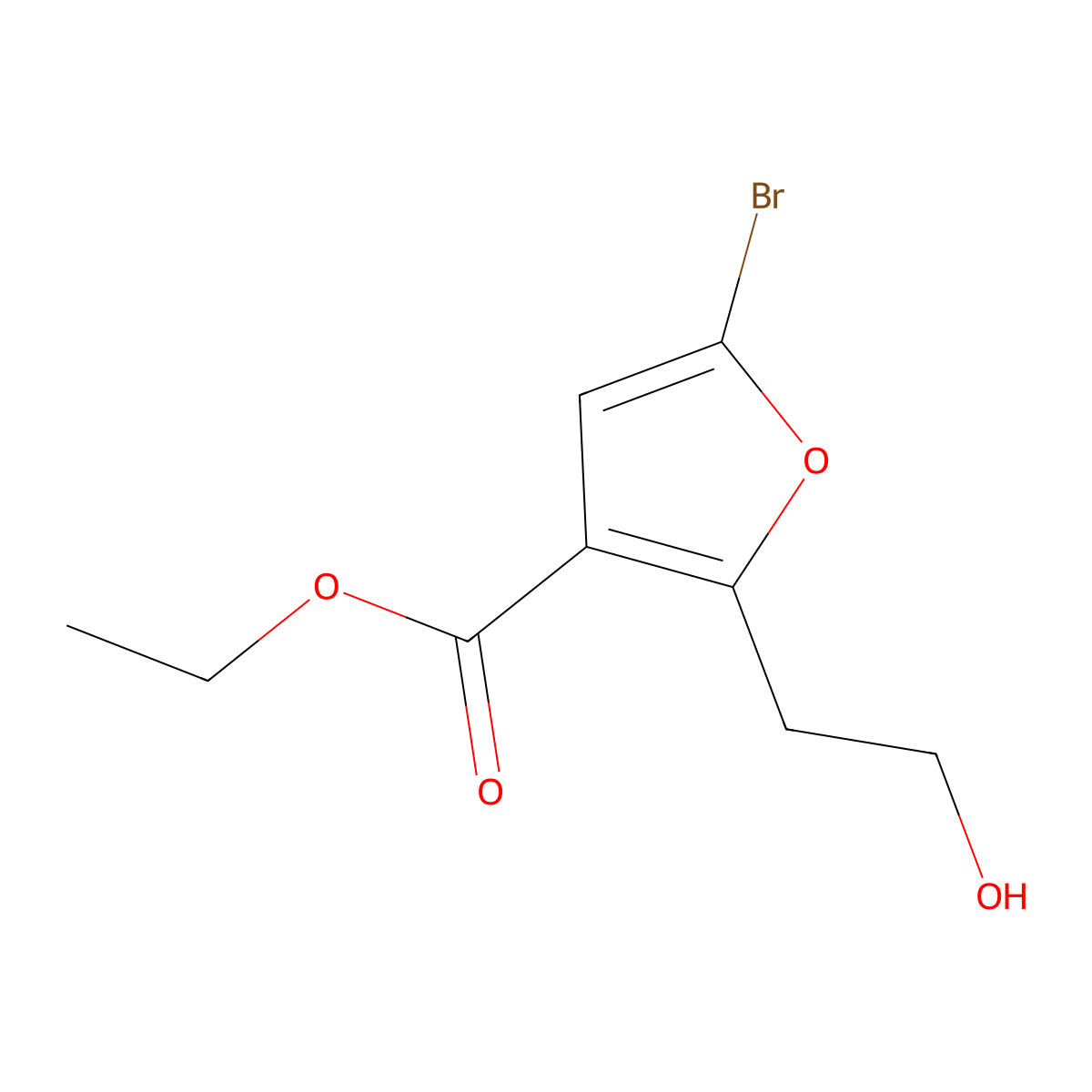 Ethyl 5-bromo-2-(2-hydroxyethyl)furan-3-carboxylate molecular structure, CAS 2044534-89-4