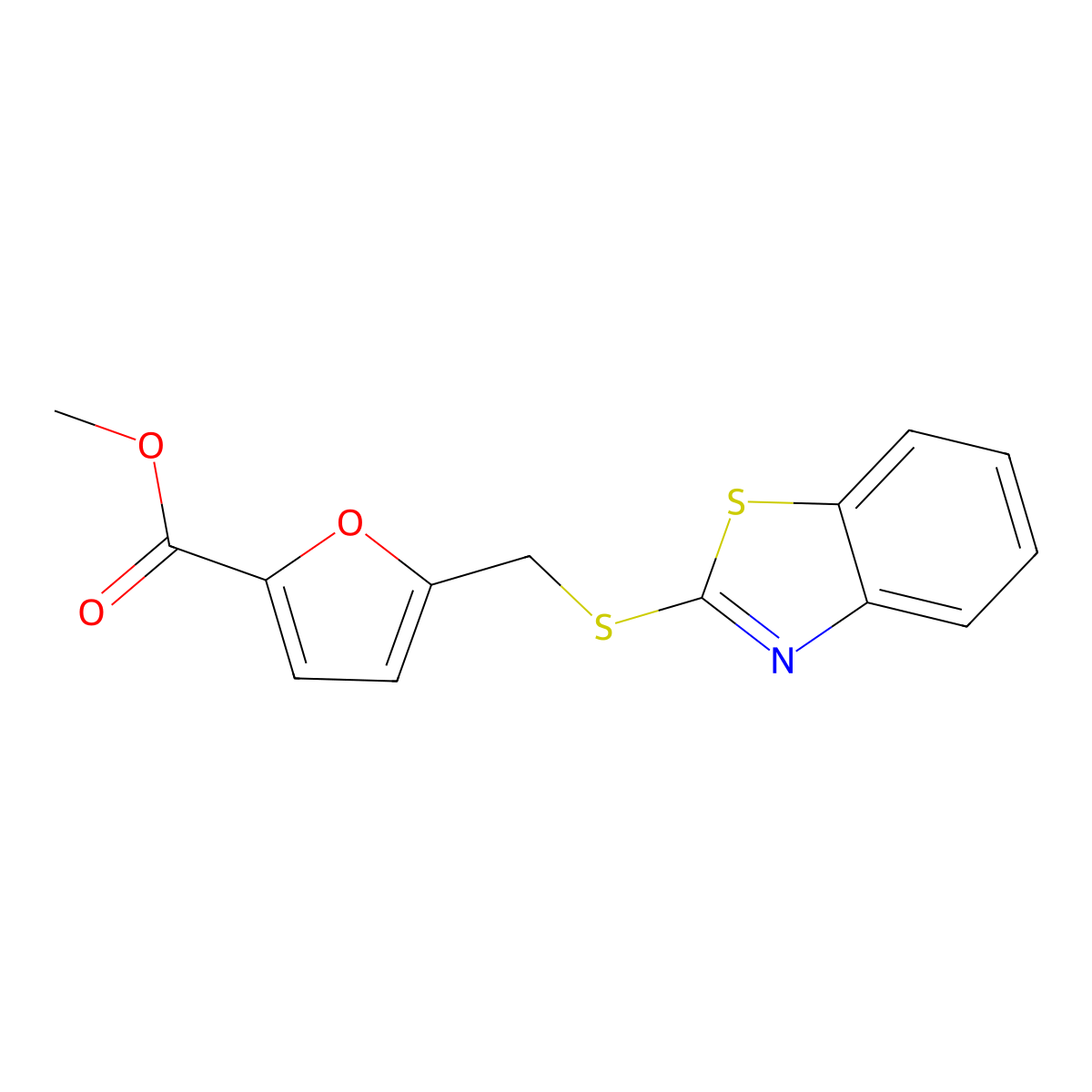 Methyl 5-[(1,3-benzothiazol-2-ylsulfanyl)methyl]furan-2-carboxylate molecular structure, CAS 204456-05-3
